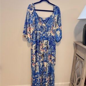 Floral Blue and Cream Maxi Dress 3X